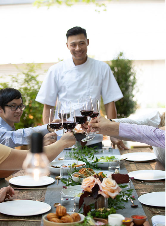 Founder and chef Winston Chiu talking to guests during dinner