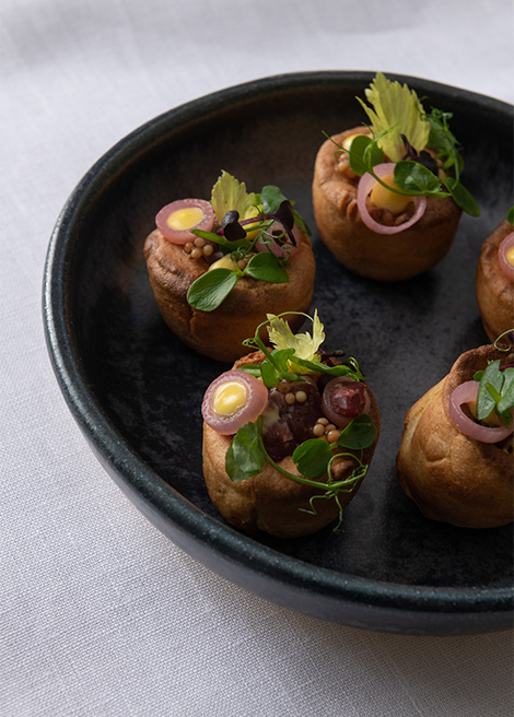 Bonbite catering beef tartare yorkshire pudding small bite