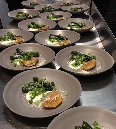 Plated first course for experiential dinner at New Lab in the BK Navy Yard