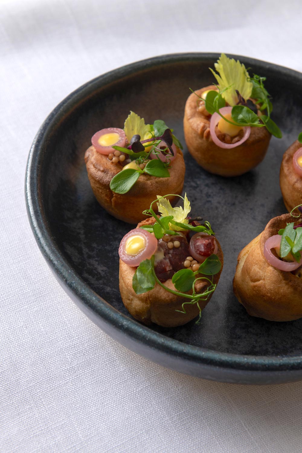 Bonbite catering beef tartare yorkshire pudding small bite